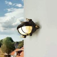 Wandlampe au&szlig;en Messing Glas 21 cm breit IP64 Schwarz