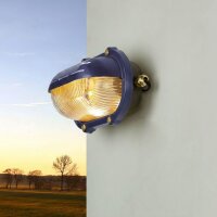 Wandlampe au&szlig;en Echt-Messing Glas B: 21 cm IP64 Blau