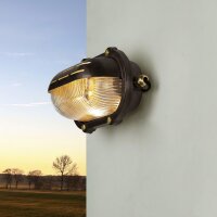 Wandlampe au&szlig;en Echt-Messing Glas 21 cm breit IP64 E27