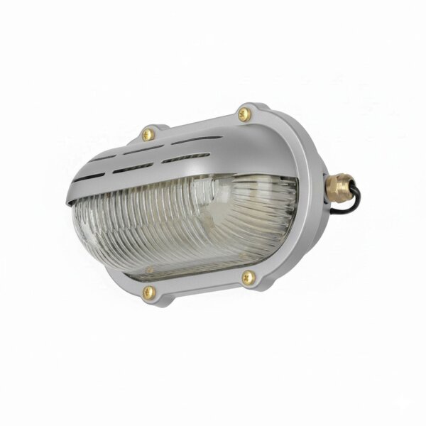 Wandlampe außen Echt-Messing Glas 21 cm breit IP64 Grau