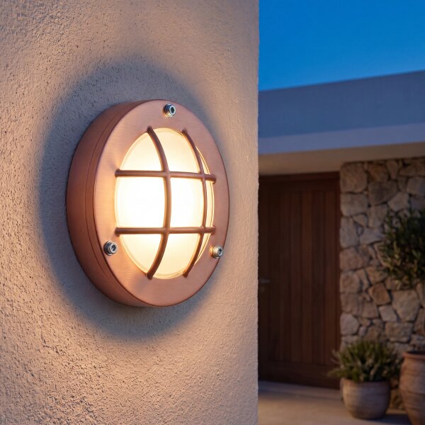 Außenlampe Wand Messing Glas D: 14 cm IP64 in Kupfer G9