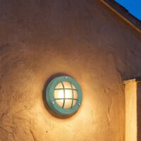 Kellerlampe Echt-Messing Glas D: 14 cm IP64 Gr&uuml;n antik