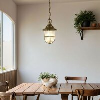 H&auml;ngelampe au&szlig;en Glas Messing massiv E27 IP54...