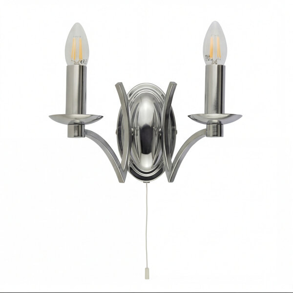 Wandlampe mit Schalter Chrom 2-flammig E14 B: 32,5 cm