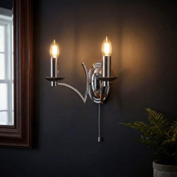 Wandlampe mit Schalter Chrom 2-flammig E14 B: 32,5 cm
