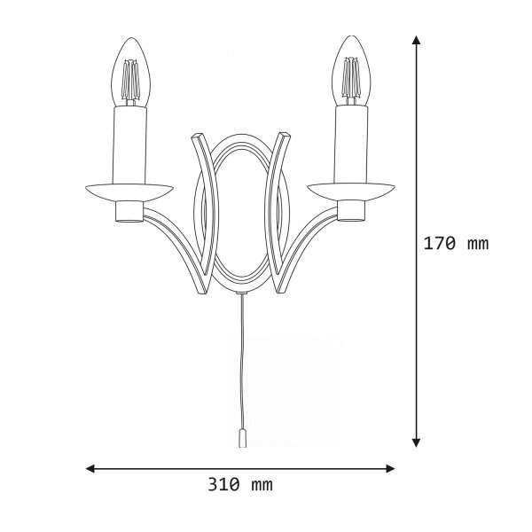 Wandlampe mit Schalter Chrom 2-flammig E14 B: 32,5 cm