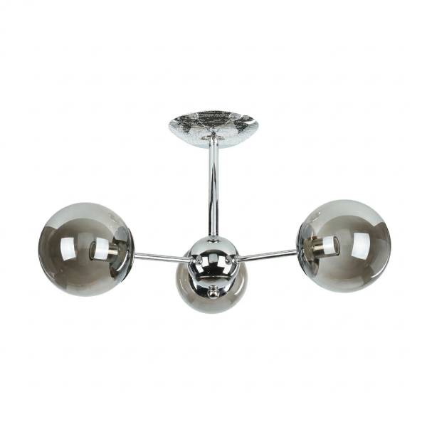 Deckenleuchte Metall Rauchglas B: 48 cm Chrom 3x E27 Retro