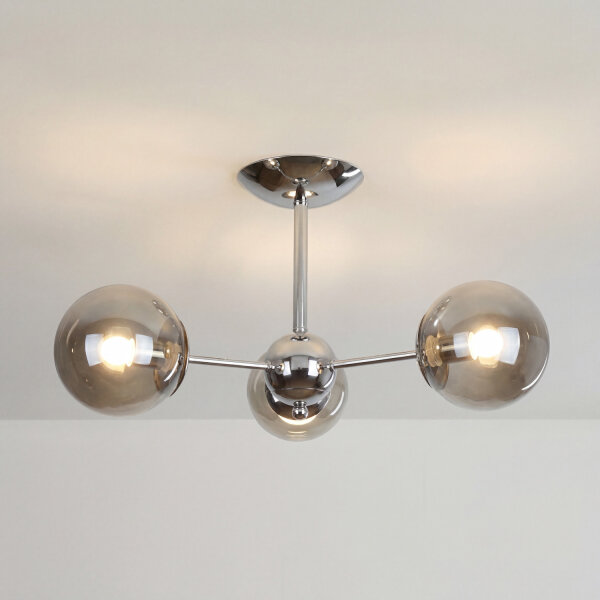 Deckenleuchte Metall Rauchglas B: 48 cm Chrom 3x E27 Retro