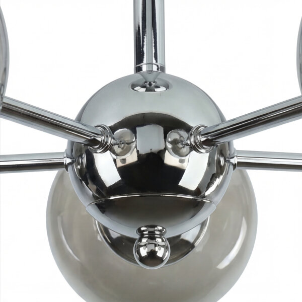 Deckenleuchte Chrom B: 60 cm Metall Rauchglas 5x E27 Kugel