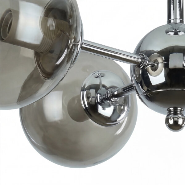 Deckenleuchte Chrom B: 60 cm Metall Rauchglas 5x E27 Kugel