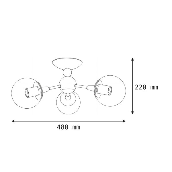 Deckenlampe Kugelschirm B: 48 cm Schwarz Rauchglas Metall