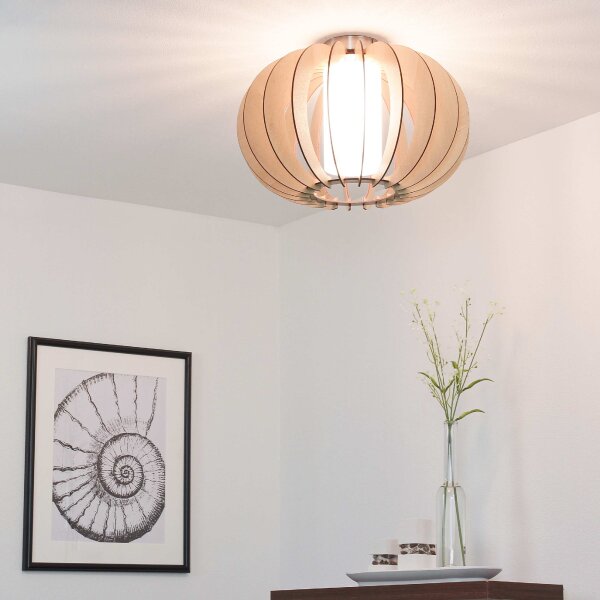 Plafonnier en bois dérable Ø40cm Abat-jour intérieur en verre