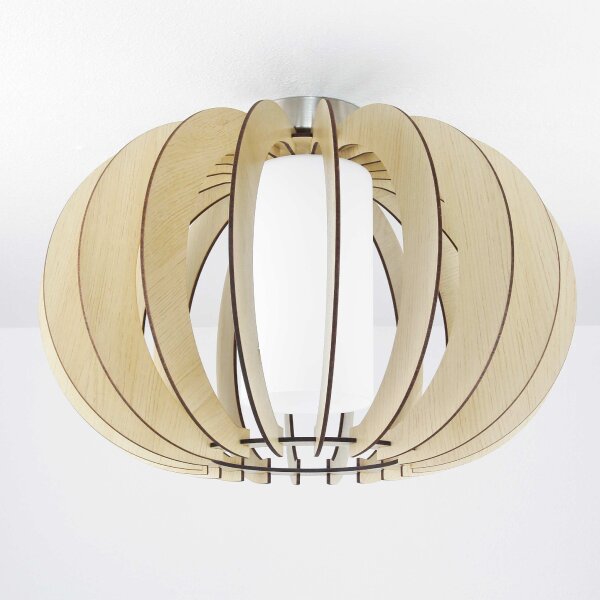 Plafonnier en bois dérable Ø40cm Abat-jour intérieur en verre