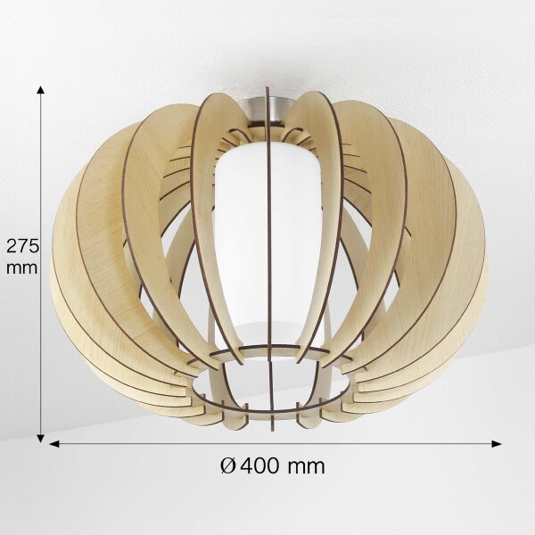Plafonnier en bois dérable Ø40cm Abat-jour intérieur en verre