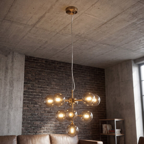 Pendelleuchte Rauchglas Metall Bronze G9 B:49 cm 9-flmg