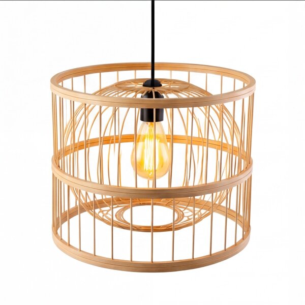 Boho Pendelleuchte Bambus E27 Ø30 cm rund Korbschirm
