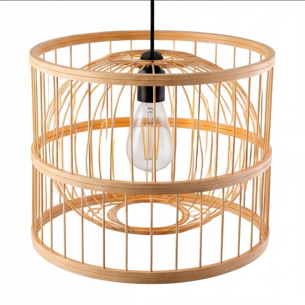 Boho Pendelleuchte Bambus E27 Ø30 cm rund Korbschirm