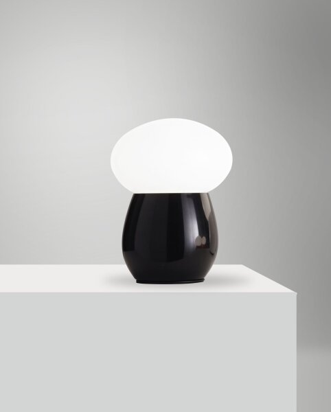 Tischleuchte Glas E27 Weiß Schwarz H:30 cm blendarm