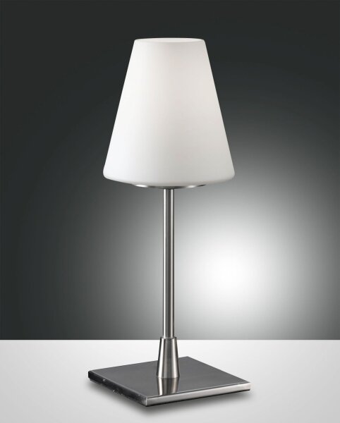 Tischleuchte Glas E14 Weiß Nickel H:35 cm dimmbar