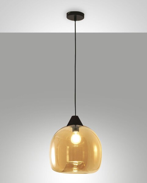 Pendelleuchte Bernstein E27 Glas rund Ø31 cm Schwarz