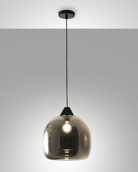Hängelampe Rauchglas E27 blendarm Ø31 cm Schwarz rund