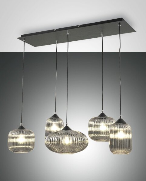 Hängelampe Rauchglas E27 Schwarz L:90 cm dekorativ
