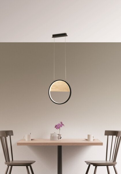 LED Pendelleuchte Holz Metall 3000K Schwarz L:40 cm