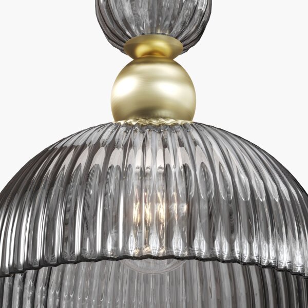 Runde Pendelleuchte E27 Glas Metall Grau Gold Ø30 cm