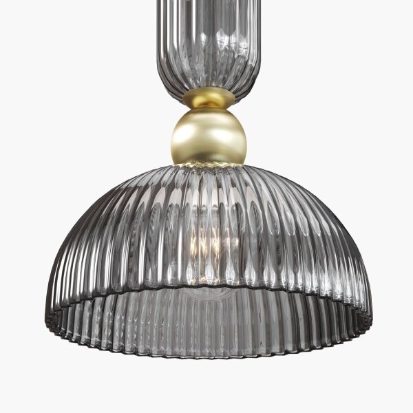 Runde Pendelleuchte E27 Glas Metall Grau Gold Ø30 cm