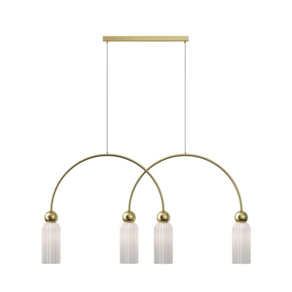 Hängelampe Glas Weiß Gold 110 cm 4-flammig E14 blendarm
