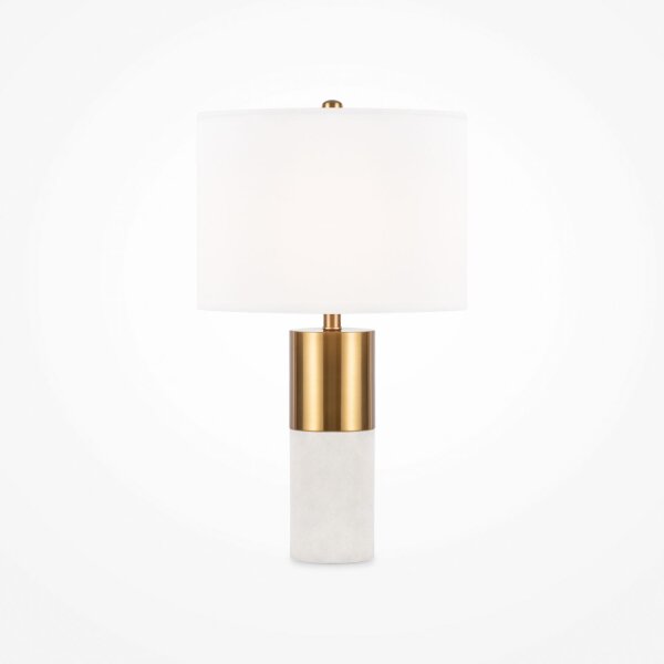 Elegante Tischlampe Stoff Metall Weiß Messing E27 39 cm