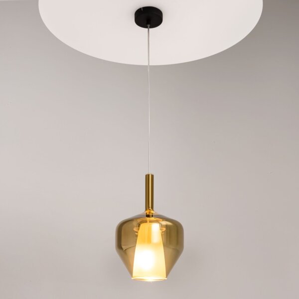 Runde Pendelleuchte Glas Schirm Gold Schwarz E27 Ø20 cm