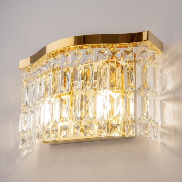 Wandlampe Glas Metall Gold H:18 cm E14 2-flammig Modern