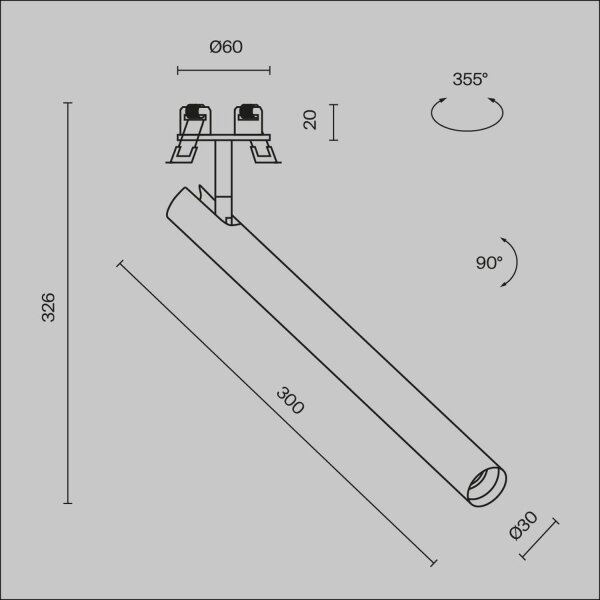 Runde LED Einbauspot Aluminium Schwarz H:32 cm 3000 K