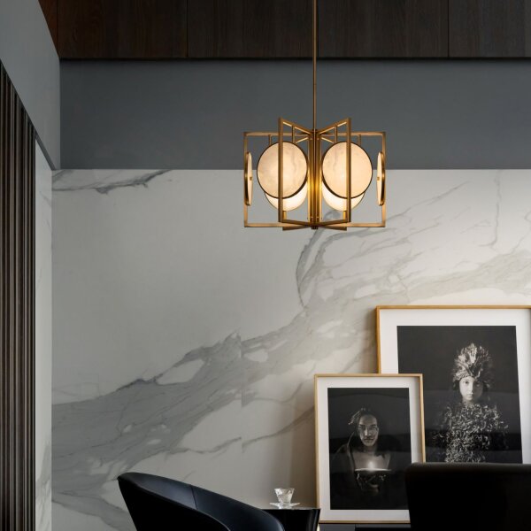 Deckenlampe Alabaster Glas in Messing E14 6-flammig