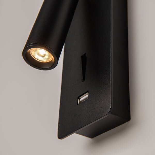 LED Wandspot Schwarz flexibel Schalter 6 cm 3000 K USB