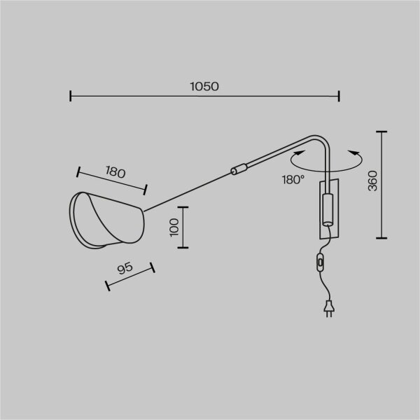 Wandlampe Schwarz Kabel Stecker T:105 cm G9 flexibel