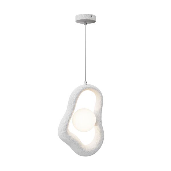 Weiße Pendelleuchte Beton Glas L:27,5 cm G9 blendarm