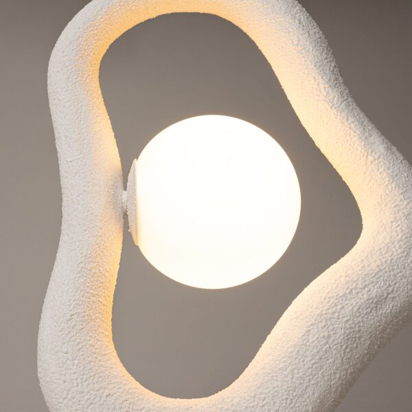 Weiße Pendelleuchte Beton Glas L:27,5 cm G9 blendarm
