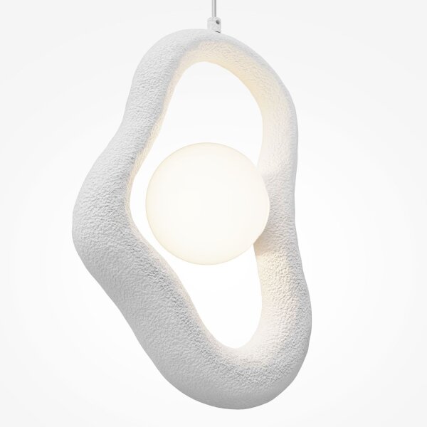 Weiße Pendelleuchte Beton Glas L:27,5 cm G9 blendarm