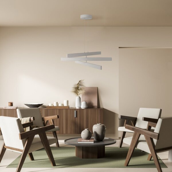 LED Hängelampe Metall Weiß L:80 cm 4000 K 3-flammig