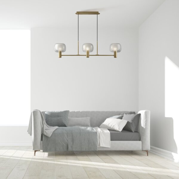 Pendelleuchte Glas Aluminium in Gold 104 cm E14 3-flmg