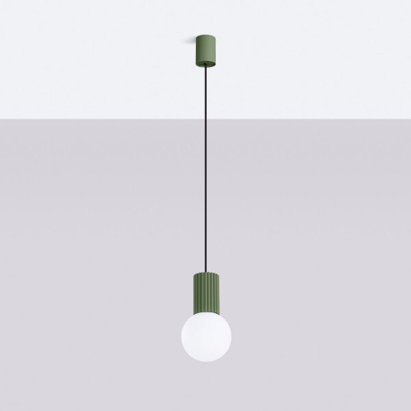 Hängelampe Olivgrün Glas Alu G9 Ø12 cm rund blendarm