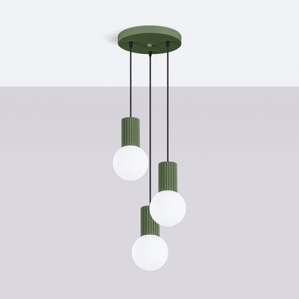 Pendelleuchte Glas Aluminium G9 B:25 cm 3-flmg Olivgrün