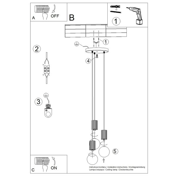 Pendelleuchte Glas Aluminium G9 B:25 cm 3-flmg Olivgrün