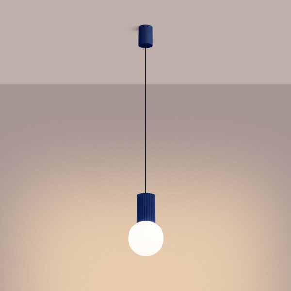 Pendelleuchte Marineblau Glas Alu G9 Ø12 cm blendarm