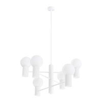 Kronleuchter Aluminium Glas Wei&szlig; G9 B:64 cm 6-flammig