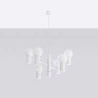 Kronleuchter Aluminium Glas Weiß G9 B:64 cm 6-flammig