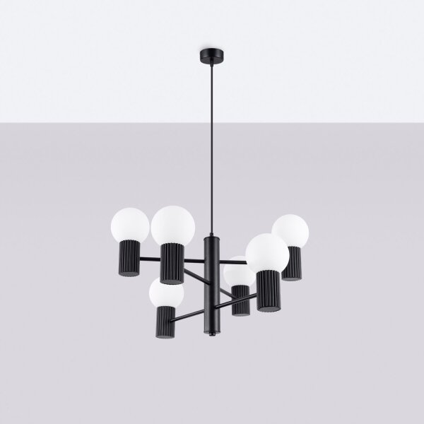 Kronleuchter Aluminium Glas Schwarz G9 B:64 cm 6-flmg