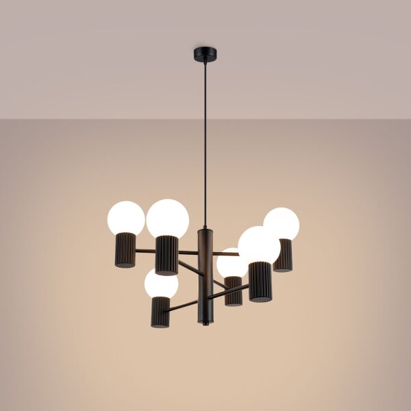 Kronleuchter Aluminium Glas Schwarz G9 B:64 cm 6-flmg